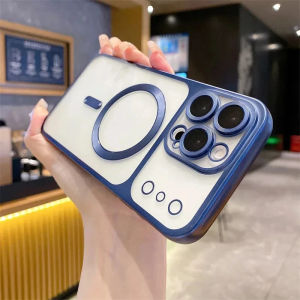 Luxury Plating Transparent Matte Magnetic Phone Case For iPhone 17 16 15 14 13 Pro Max For Magsafe Lens Protect Soft Back Cover