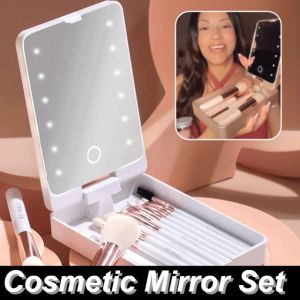 LED Makeup Brush Set Dustproof Organizer Multifunctional Soft Makeup Tools