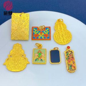 สร้อยคอจี้ล็อคแม่ทิพย์สีทองเหลืองดิบ DIY สำหรับทำเครื่องประดับ โซ่รัดข้อมือ จี้ลูกแพร์ไม่มีปัญหา จี้ลูกปัดทองเหลือง ดีไซน์เก๋ไก๋และเรียบง่าย