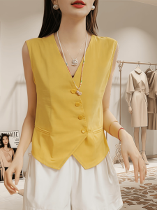 เสื้อกั๊กผ้าฝ้ายลินินคอวีแขนกุดสำหรับผู้หญิง แฟชั่นฤดูร้อน เสื้อชั้นในระดับไฮเอนด์ คอวี แขนกุด เสื้อชั้นใน แฟชั่นสตรี