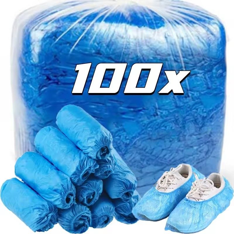 100pcs Disposable Shoe Covers Anti-slip Mud-proof Booties Shoe Cover Home Household Plastic Non-woven Rain Shoes Supplies