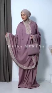 (Gratis Ongkir) Mukena Katun Renda 2 in 1 Dewasa Jumbo Travel Premium Resleting Depan