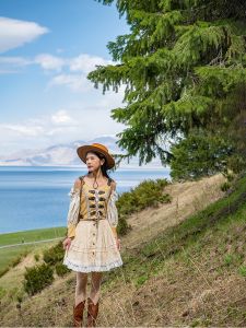 Retro Bavarian Lace Trim Splice Single Button Cotton Linen Mini Skirt High Waist A-Line Ideal for Young Women in Their 20s