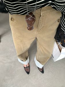 สูง เอว ปลายกุ๊นสีบล็อกเอนไซม์วินเทจล้าง สีขาว กางเกงยีนส์ ผู้หญิง ขากว้าง กางเกง หนา เดนิม ฤดูใบไม้ร่วง ฤดูกาล