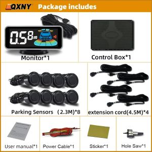 8 Parking Sensors Kit Reverse Backup Radar System Rear and Front View Ultrasonic Distance Detection Parktronic for Vechil Car