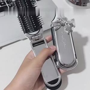 CALIYI 1PCS Folding Mini Pocket Hair Comb with Mirror Portable Massage Comb Brush for Salon Travel Outdoor Makeup Styling Tools