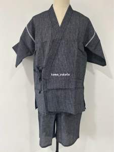 (JB3M) Japanese Kimono Top with Pant Cotton Jinbei 甚平 Summer Kimono Style Bathrobe Set Two Piece