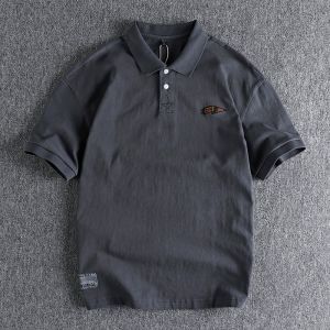 American Style Loose Fit Short Sleeve Polo Shirt Mens Summer Business Casual Turn-down Collar T-shirt Vintage Feeling