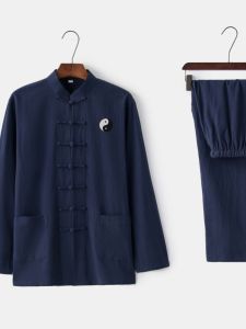 New Tai Chi Embroidered Cotton Linen Mens Long Sleeve Autumn Winter High End Set Vintage Buttoned Hanfu Zhongshan Suit