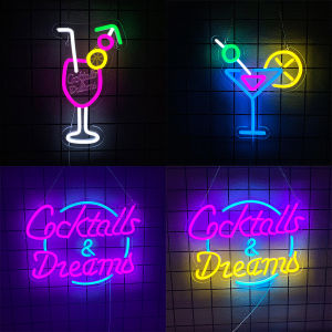 Cocktails and Dreams Neon Sign for Wall DecorLED Neon Light Signs for Bedroom Room Home Beer Bar Bistro Art Decor，USB Powered