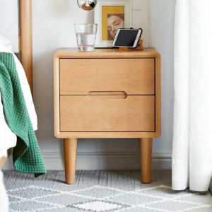 YUANSHI YUANSU | Solid Wood Modern Minimalist Bedside Table Two Drawer