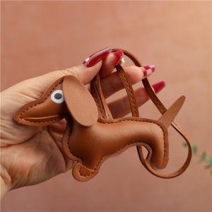 Cartoon Sausage Dog Leather Key Accessory Pendant Unique Decorative Dog Bag Charm Fashionable Tote Accessory Small Batch