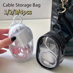 Portable Mini Clear Zipper Storage Bag Keychain Cartoon Doll Mystery Box Organizer for Earphones Chargers for Christmas