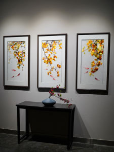 Finished Suzhou Embroidery Hanging Painting Triple Ginkgo Long Fish Embroider Handmade Decorative Painting Corridors Hallway 1 to 4 Silk Customizable