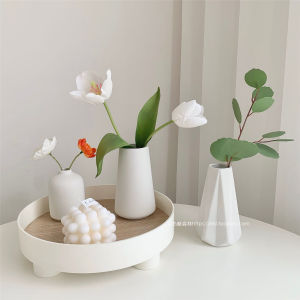 White Ceramic Flower Vase Nordic Style Office Desk Decoration Home Decor Dry Flower Artificial Flower Vase European Style Medium Size