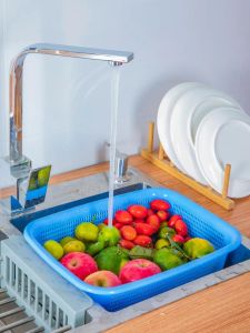 Thick Plastic Kitchen Sink Strainer Rectangular Vegetable Washing Basket Drain Pan Large Hole Drain Basket Storage Caddy