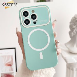 KISSCASE Liquid Silicone With Lens Film Camera Protection Case For iPhone 14 Pro Max 13 12 11 Plus For Magsafe Wireless Charge Large Window Soft TPU Shell Back Cover