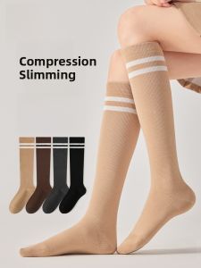 Miiow | Womens Mid-Calf Striped Pure Cotton Socks Warm Anti-Slip Long Tube Pressure Slimming Leg Socks Autumn Winter New Style MiiOW