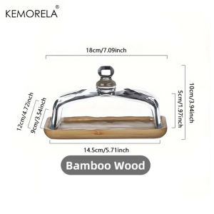 1PCS Cake Dessert Wood Plate With Glass Dust Cover Tray Restaurant Serving Dishserving Cheese Pudding Snack Kitchen Plate