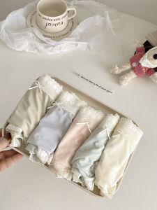 Lightweight Breathable Silk Womens Underwear Mid-Waist Lace Edge Antibacterial Mask Panties Comfortable Briefs Innerwear