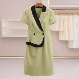 Collared Contrast Decorative Button Work Dress Summer Womens