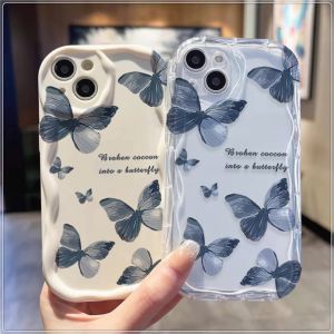 Blue butterfly Compatible for IPhone 15 Plus 11 14 13 12 15 Pro Max XR X XS Max 15 7Plus 8plus Wavy Curved Edge