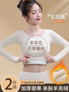 Áo Ngực Lót Lông Cừu Dày Ấm Áp Cho Nữ Quần Áo Giữ Nhiệt Mùa Đông Mới Áo Lót Cổ Tròn Màu Trơn Áo Khoác Ngoài Mùa Thu