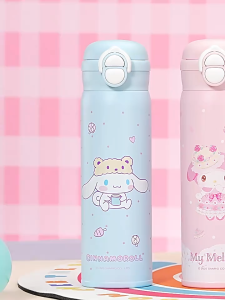 316 500ml Kuromi Kitty Cat Bottle Thermos Water Cup Food School Girl Drinking Straw Cute Bottle