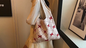 Tas Totebag Wanita LOOYOYU Knitted Tote Bag Tas Korea Rajut Besar Pantai Tas Kasual Casual