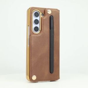 Ốp Điện Thoại Samsung Galaxy Z Fold Chống Sốc Bằng Da PU Có Khe Đựng Bút Cảm Ứng Và Dây Đeo Tay - Ví Bảo Vệ