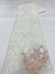 OLEVO | Luxury Elegant 5 Yards Small Floral African Heavy Beads Sequin Nigerian Gorgeous Sequins Mesh Lace Fabric For Wedding Dre AT3035