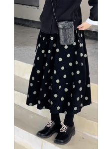 MANMI | French Sweet Polka Dot A-line Midi Skirt 2025 Autumn New