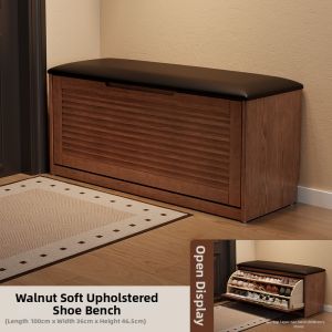 DONGMU | Retro Wood Shoe Bench Storage Cabinet