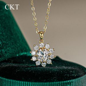 codCKT Pendant 1ct Diamond Moissanite Necklace for Womens 14K Gold Sunflower Classic Wedding Fine Jewelry