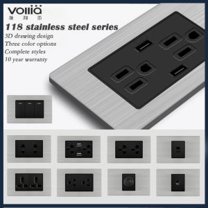 Vollia Outlet Socket for Wall Black 1 2 3 4 Gang 1 2 3 Way Switch for Light 15amp Universal Socket Outlet 220V Electrical Switches and Outlet Modern Light Switch Button on and Off Lamp 3 Pin Plug Power Outlet with USB Aircon Outlet Socket for Home