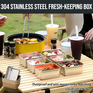 304 Stainless Steel Fresh-Keeping Box Sealed And Fresh-Keeping Food Grade Large Capacity Refrigerator Freezing Storage Box Portable Food Container