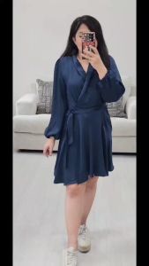 Dress Midi Wanita Murah Lengan Panjang (MSND70 Satin 2 Warna)