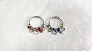 Sanrio | Vòng Tay Charm Hello Kitty Màu Xanh Chất Liệu Hợp Kim Kẽm Có Thể Điều Chỉnh Đính Đá Lấp Lánh Phụ Kiện Thời Trang Kawaii Dành Cho Nữ