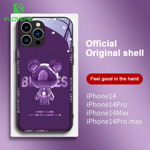 FLOVEME 3D Bear Printed Glass Phone Case For iphone 14 13 12 11 Pro Max 14 Plus Cute Lovely Bear Lens Protection All-inclusive Shockproof Back Cover For iphone 14 13 12 11