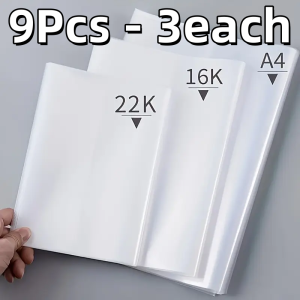 9pcs Waterproof PVC Book Cover for A4/16K/22K Books - Durable Stationery Protector Office & School Supplies