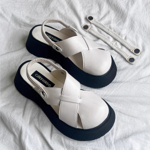 Womens Summer Two-Way Slip-On Thick Bottom Platform Sandals Casual Roman Style Half Slippers Rubber Bottom Solid Color