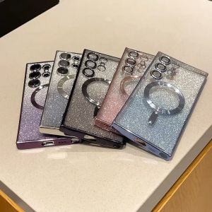 Glitter Magnetic Case For Samsung Galaxy S25 S24 S23 S22 Ultra Plating Bling Ring womens Phone Cover