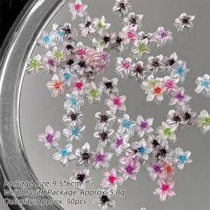 50Pcs 3D Mixed-Color Soft Carving Flower Nail Charms Ice Transparent Cherry Blossom Nails Decoration Resin Floral Manicure Parts