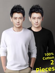 ROMON | Lomond Mens Long Sleeve T-shirt Casual Round Neck Pure Cotton Base Shirt Loose Fit Spring Autumn New Style Fashion Urban