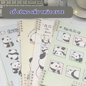 Sổ Còng Gấu Trúc A5/ B5 Độ Dày 120 Trang- Sổ Tay Cute Panda Bìa Nhựa PP Có Thể Thay Giấy Thiết Kế Khuyết Còng Tiện Lợi