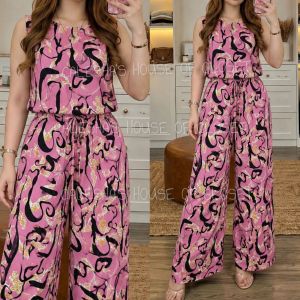 CALESHA | CHALLIS TERNO WIDELEG PANTS SLEEVELESS BLOUSE FIT S-L