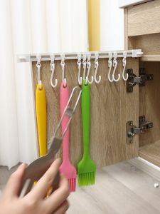 Kitchen Punch-free Hooks Spoon Shovel Storage Hooks Heavy Adhesive Wall Hooks Kitchen Cabinet Door Track with Hooks Kitchen Utensil Holder Hook