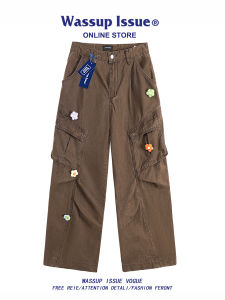 Retro Large Pockets Straight Leg Wide Leg Work Trousers