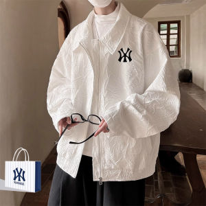 Trendy Casual Jacket for Men Spring Autumn Loose Fit Collared Workwear Style Teenage Youth Popular Pure Color Zipper Sleeve Long