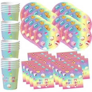 Hasbro | Bộ 60 Món Đồ Dùng Tiệc Sinh Nhật Hình Bánh Bao Nhiều Màu Sắc - Bộ Đồ Dùng Giấy Bao Gồm Đĩa 7 Inch Cốc Khăn Ăn Cho 20 Khách Đồ Trang Trí
